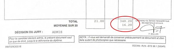 Bulletin relevé de notes de Romain pour son BTS CPI